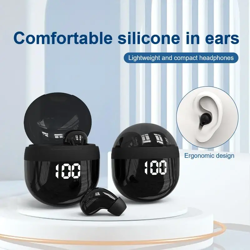 Mini Sleep Wireless Earbuds Comfortable Silicone In-Ear Invisible Headphones LED Digital Power Display Noise Reduction Headset