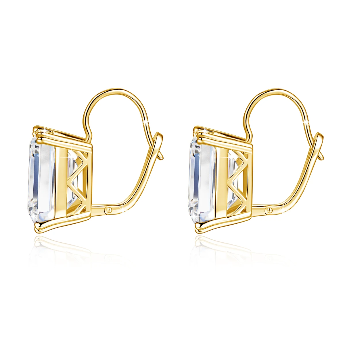 

925 Sterling Silver Emerald Cut Moissanite Hoop Earrings 10*14mm 10ct 18K Gold Plated Women Ear Clip Jewelry