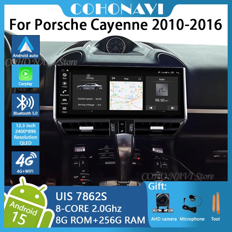 

For Porsche Cayenne 2010-2016 12.3" Android 15 Car Radio GPS Navigation 4G WiFi CarPlay Stereo Multimedia Video Player Head Unit
