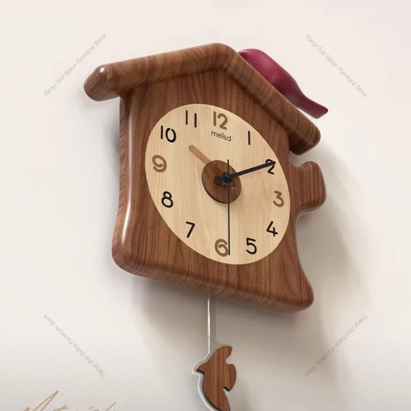 Nordic Retro Wall Clock Modern Creative Solid Wood High-end Clock Cute House Living room Home Decoration ساعة الحاءط FYWC