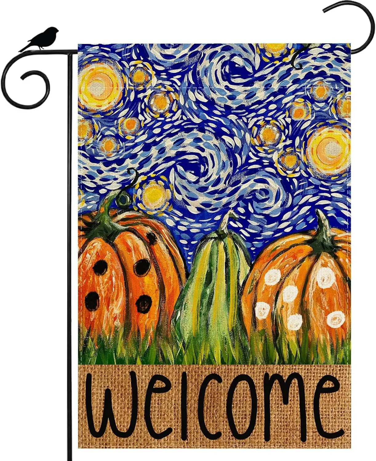 Starry Night Pumpkin Fall Garden Flag Double Sided Yard Decor 12x18In | Small Mini Yard Flag Oil Painting Outdoor Outside La llp
