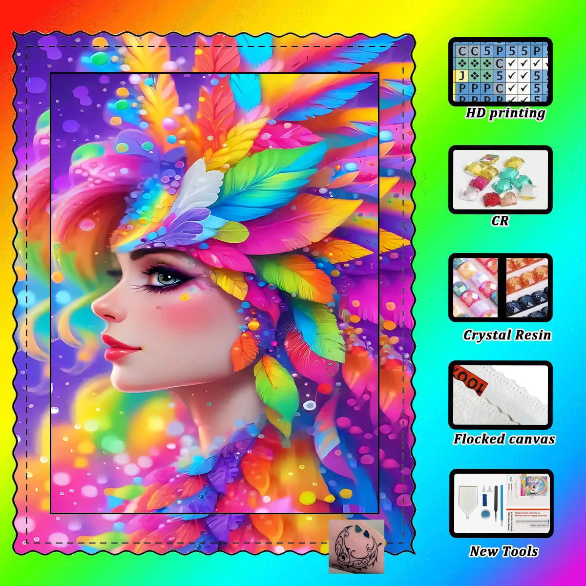 

【Maff Padial DIAMOND ART】Colorful Feathe Resin Diamond AB Diamond Crystal Diamond Fairy Dust Diamond Painting Rhinestone Artwo