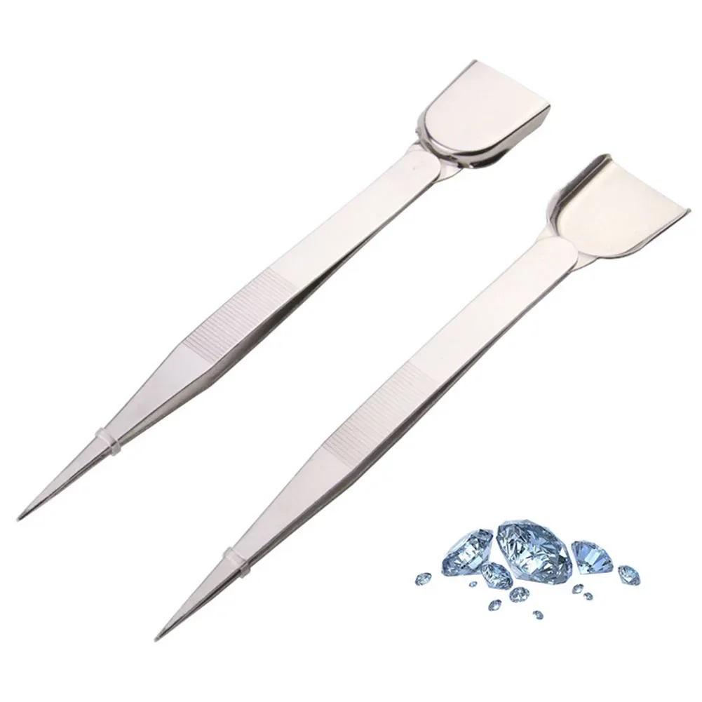 

High Quality Stainless Steel Tweezers With Scoops Shovels For Gem Beads Jewelry Crystal-Hand Diy Tool