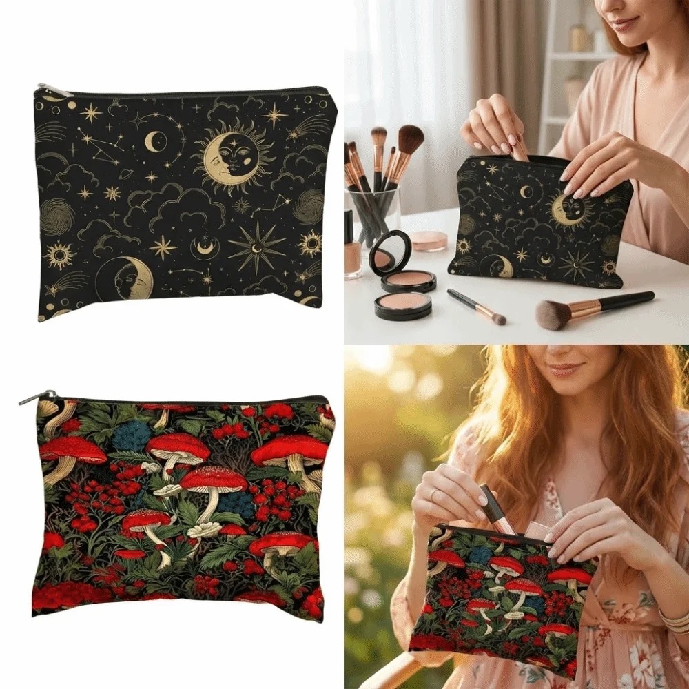 New High Quality Portable Red Mushroom Makeup Bag Moon Portable Forest Bag Trendy Durable Coin Purse Student Use