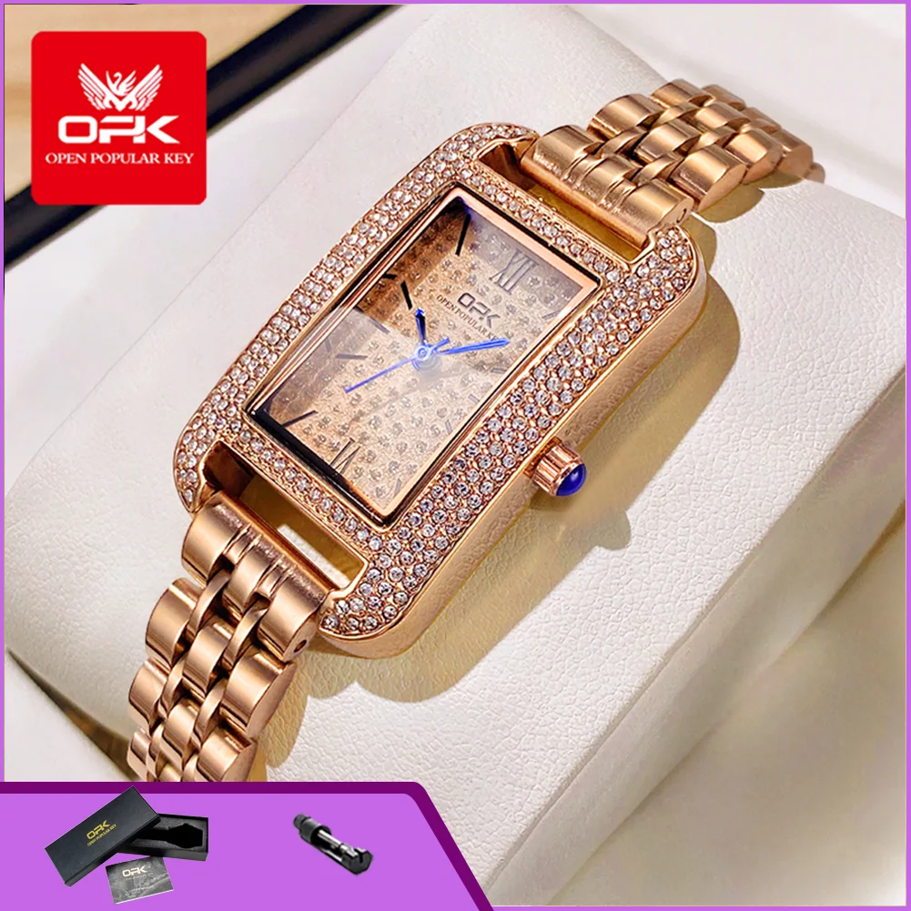 OPK 8617 Elegant Watches for Women Stainless Steel Waterproof Diamond Bezel Luxury Fashion Ladies Quartz Wristwatch