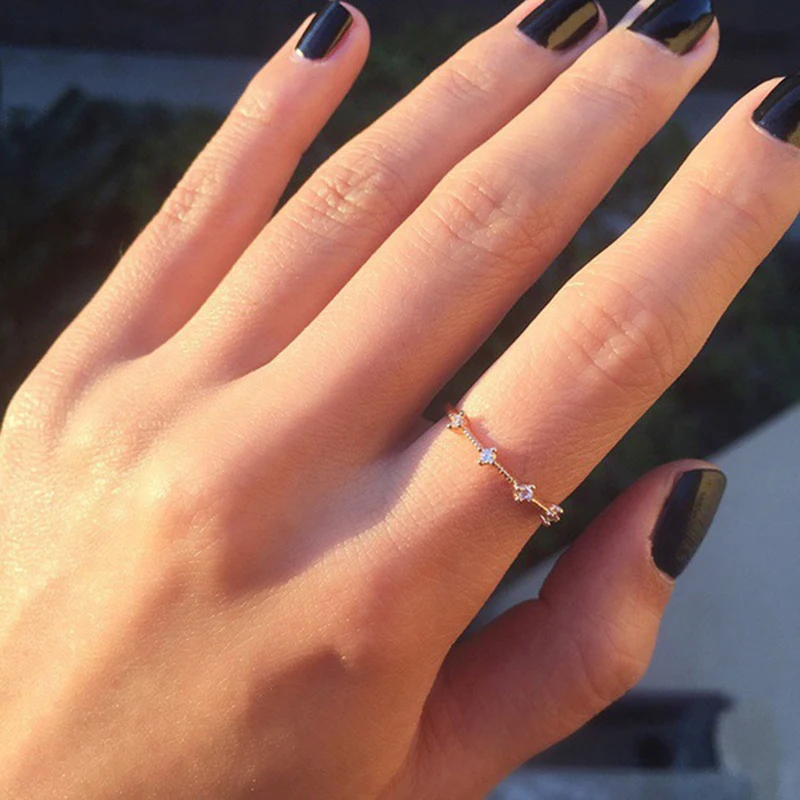 ZHOUYANG Delicate Dainty Rings For Women Fresh 4 Mini Cubic Zircon Light Yellow Rose Gold Color Thin Ring Fashion Jewelry KAR306