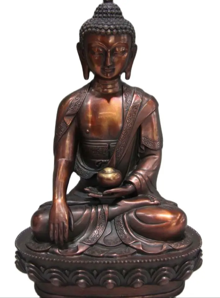 

30CM 12" Chinese Buddhism Temple Red Copper Sakyamuni Tathagata Buddha God Statue