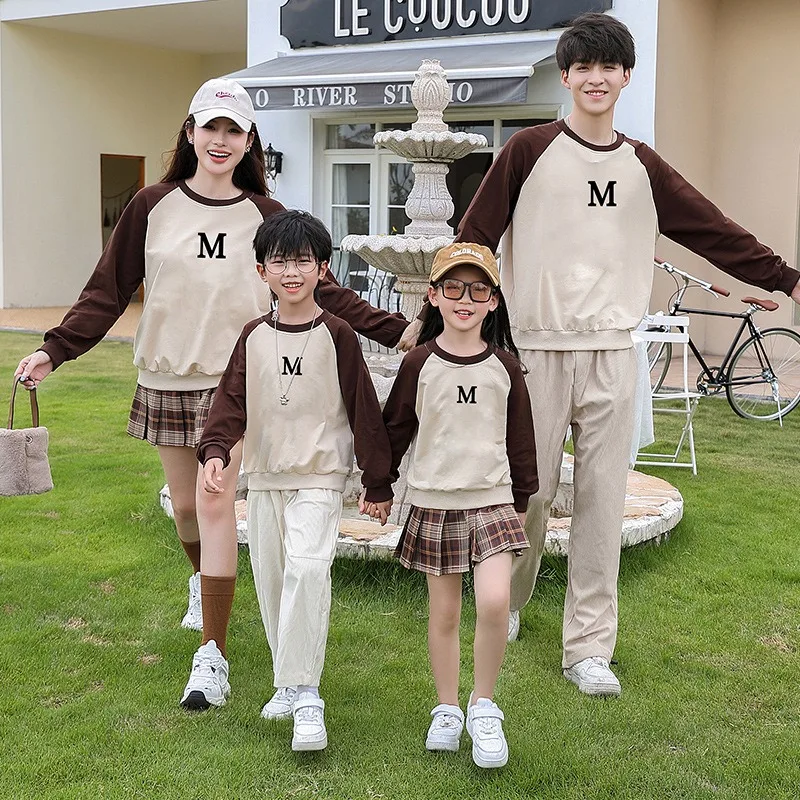 Family Matching Outfits Mom and Daughters Equal Shirt and Skirt Set Dad and Son Sweatshirts Pants Autumn Parent-child Clothing