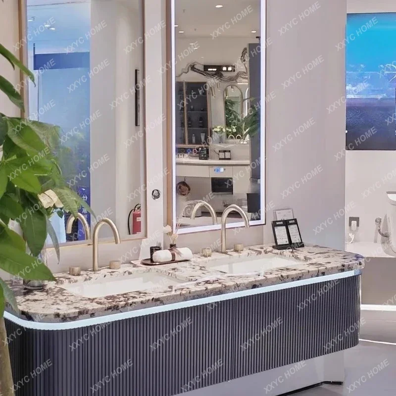 A  Light luxury bathroom cabinet combination luxury stone marble seamless basin