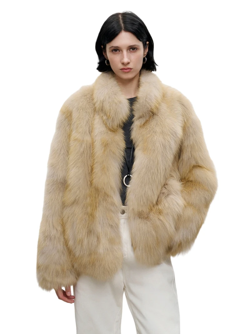 

Новая импортная женская шуба из лисы дубового дикого цвета с морозным тонированием