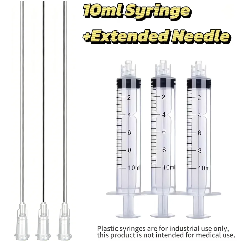 6-teiliges Set (Spritze + Nadel) 10 ml/20 ml/60 ml Kunststoffspritzen, langer Nadeltyp, stumpfe Spitze, geeignet für den Laborgebrauch, Flüssigkeitstransfer, Messung und Dosierung sowie