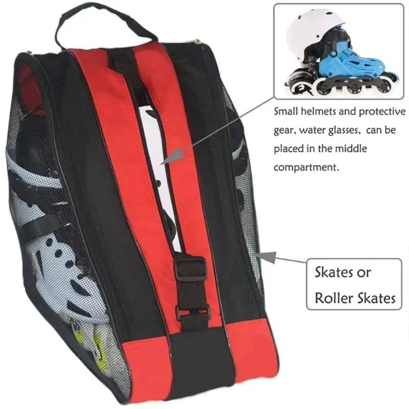 Bolsa de Almacenamiento para Patines de Ruedas de Tela Oxford, Bolsa de Transporte Portátil Transpirable de 3 Capas de Gran Capacidad para Patines de Hielo