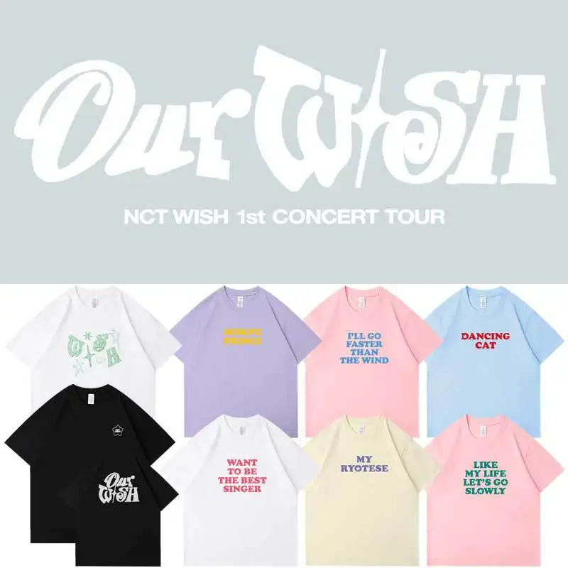 Camiseta de manga corta, ropa de soporte de algodón para conciertos NCT WISH IntoTheWish OurWish, sudadera estampada de estilo informal para hombres