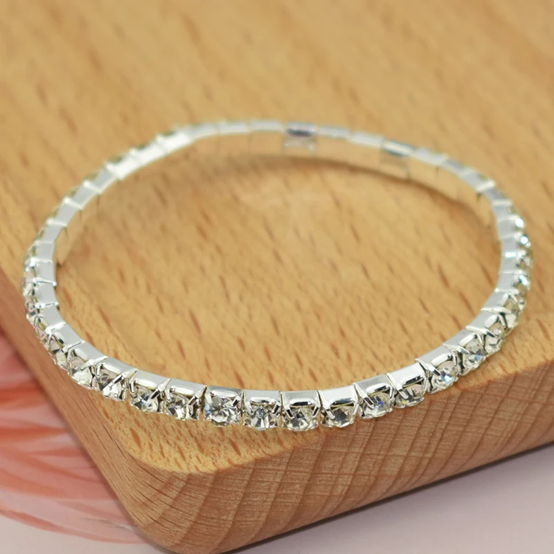 Klassisches mehrfach glänzendes Strass-Kristall-Stretch-Armband für Frauen und Mädchen, Braut, Hochzeit, elastisches Armband, Gold- und Silberfarbe – Detail 18