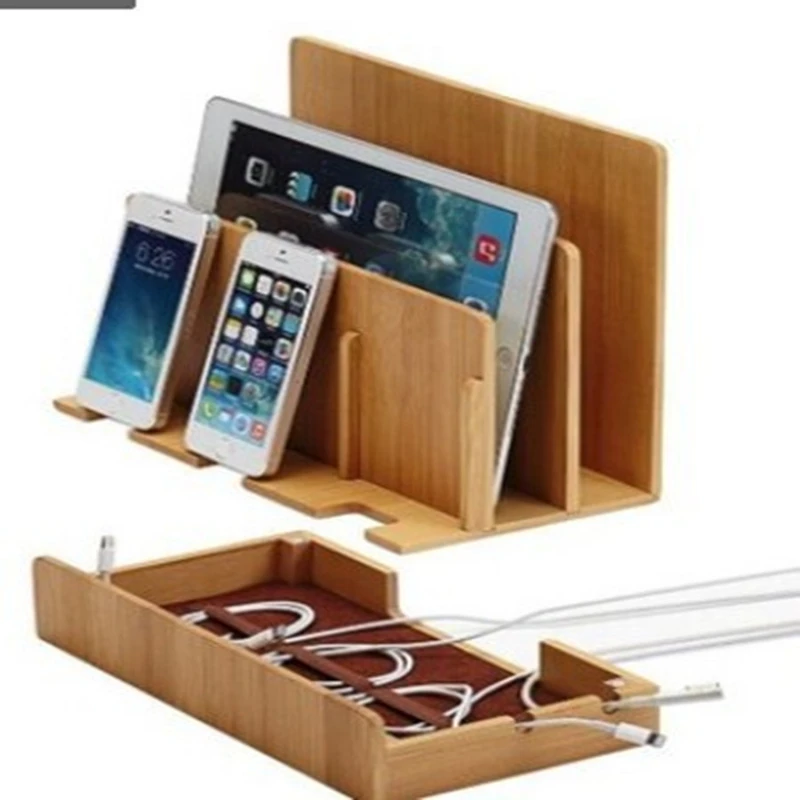 

Simple Phone Stand Premium Bamboo Partitioned Design Charging Slot Handmade Stable Durable High End Atmosphere