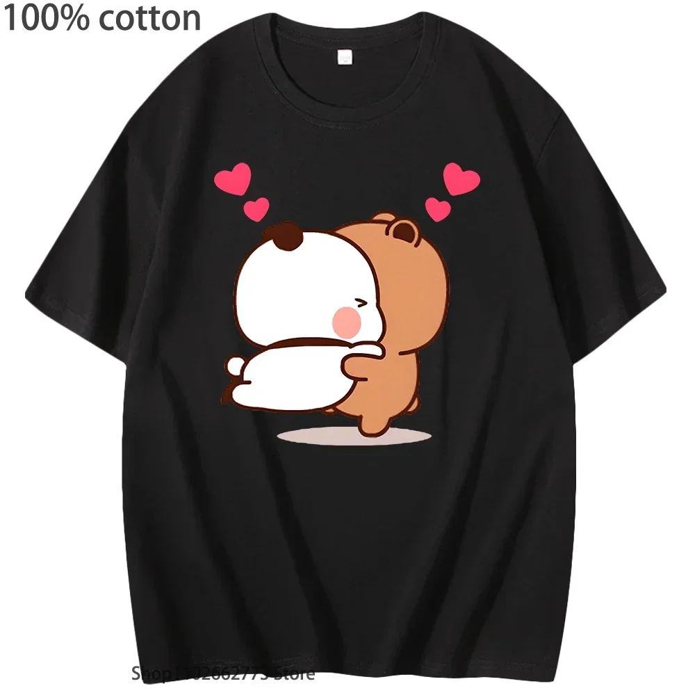 

Women Kawaii Bubu Dudu Shirt Panda and Brownie Bear Couple T-Shirts Short-Sleeved Tees O-neck Women Casual Men 100% Cotton Tops