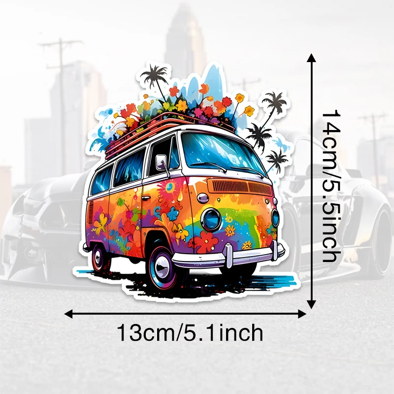 Hippie Flower Camping Bus Vinyl Waterproof Car Laptop Decal Sticker For Car Vans Trucks