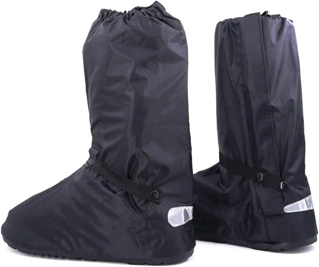 

Rain Shoe Cover for Men Waterproof Rainstorm Boots Protector Outdoor Motorcycle Gear with Reflective Stripe US 10-11 Black