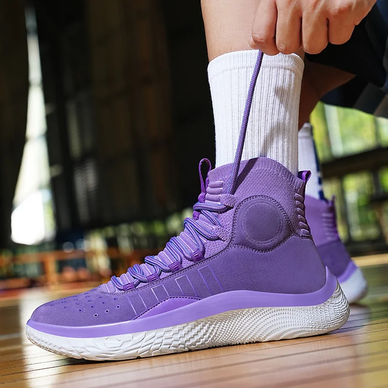 Fashion Purple Basketball Sneakers Men Profesional High Top Sports Shoes Man Lightweight Basketball Shoes Men Athletic Sneakers