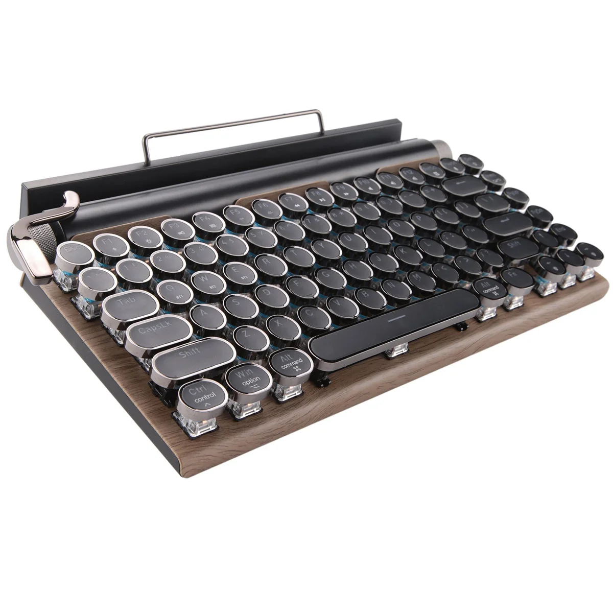 Retro Typewriter Keyboard Wireless Bluetooth Keyboard USB Mechanical Punk Keycaps for Desktop PC/Laptop/Phone-Wood Color