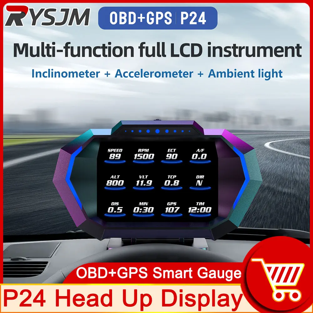 P24 OBD2 HUD Car on-Board Computer Auto Digital Computer Display OBD 2 Scanner Fuel Water Temp Gauge SPEED RPM ECT A/F TIM ODO