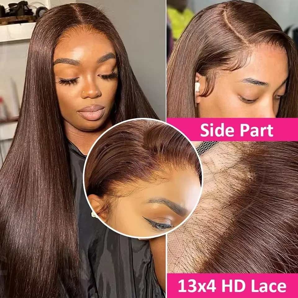 200 Density Chocolate Brown Straight Lace Front Wig Human Hair 13X6 13x4 HD Transparent Brown Lace Frontal Wigs for Women