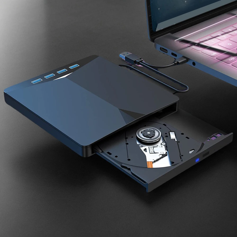 مشغل محرك الأقراص الضوئية DVD الخارجي 7 في 1 USB3.0 مع منفذ SD/TF وقارئ محرك الأقراص المضغوطة لنظام التشغيل Windows XP/7/8/10/11/Mac/PC/الكمبيوتر المحمول