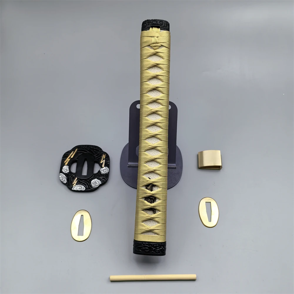 26cm Golden Ito Tsuka Handle For Japanese Samurai Sword Katana/Wakizashi Knives lightning Tsuba Brass Habaki Seppa
