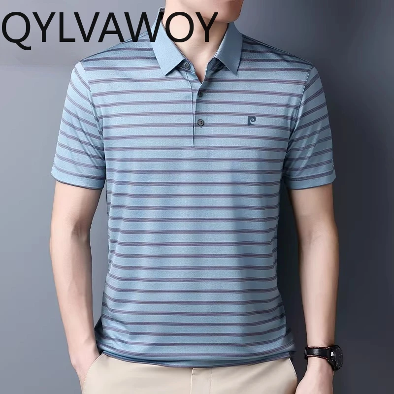 QYLVAWOY 100% Mulberry Silk T Shirts for Man Short Sleeve Polo Men's Shirts Lapel Shirt New Summer Tops T Shirt Homme Breathable