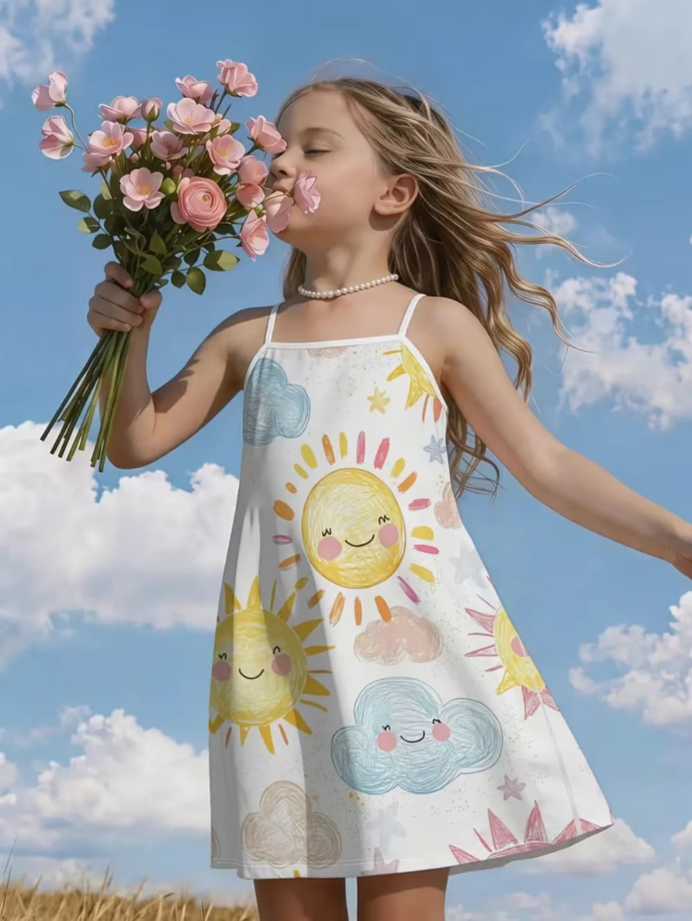Summer Beach Vibes Pattern Girls' Vibrant Fashion Digital 3D Print Sleeveless Camisole Dress Holiday Vacation Gift Girls Clothes
