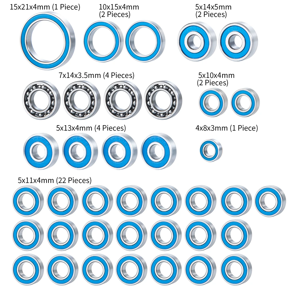 AXSPEED 38Pcs Chrome Steel Bearings Metric Rubber Sealed for 1/10 Axial SCX10 III AXI03006 Gladiator AXI03007 Wrangler RC Car