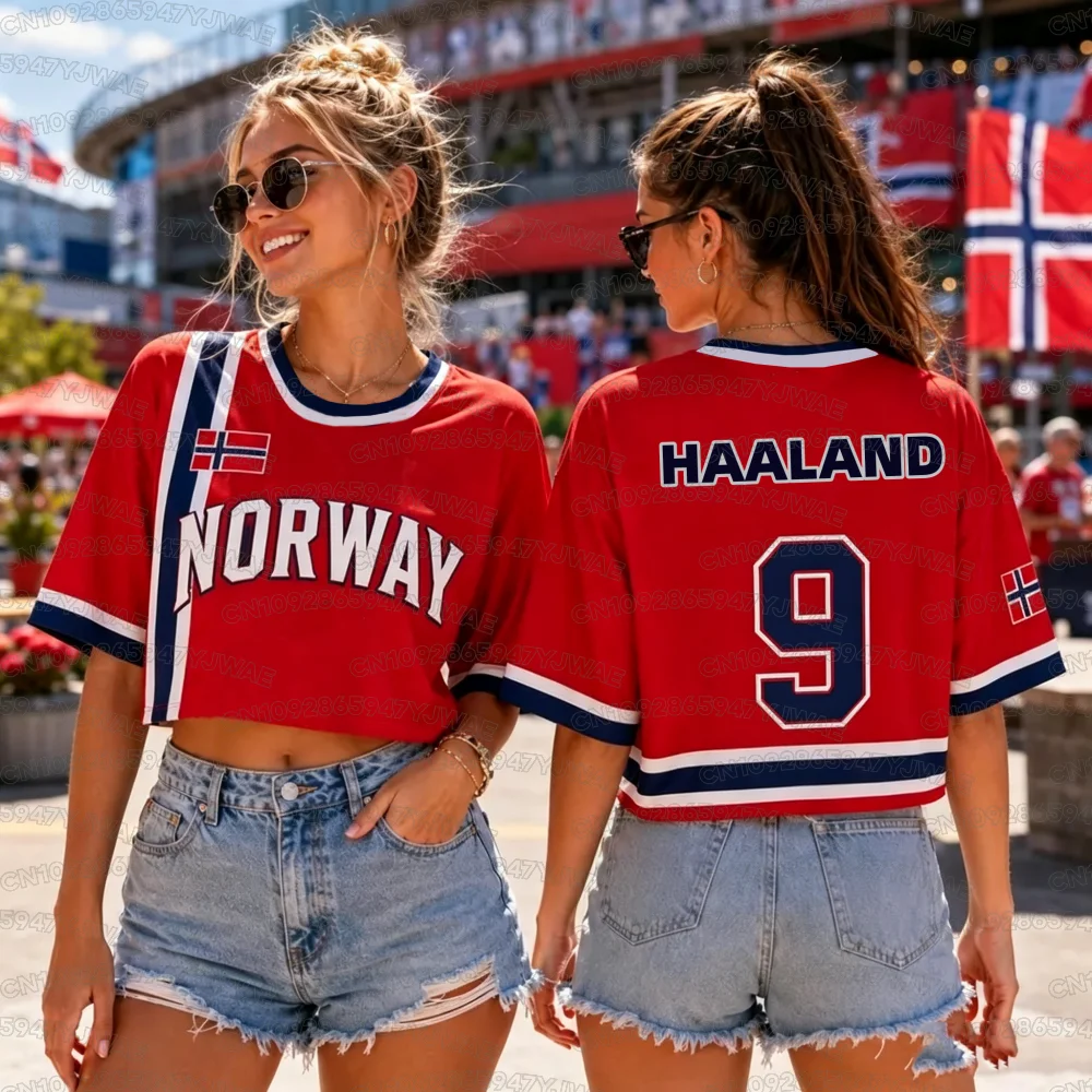 Camiseta de Verano 2026 con Estampado de la Bandera de Noruega para Hombre y Mujer, Número 9 HAALAND, Camiseta de Manga Corta, Top Corto para Animadoras, Regalo para Fans