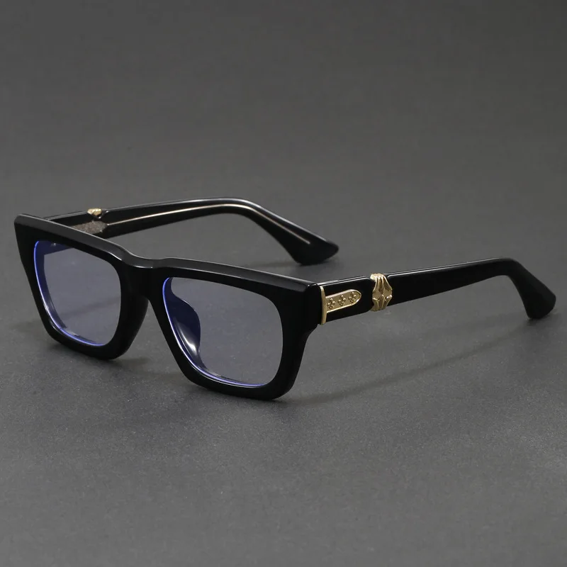 Vintage quadratische Blaulichtfilterbrille für Damen und Herren, luxuriöser Golddekor, schwarzer Rahmen, Anti-Blaulicht-Brille