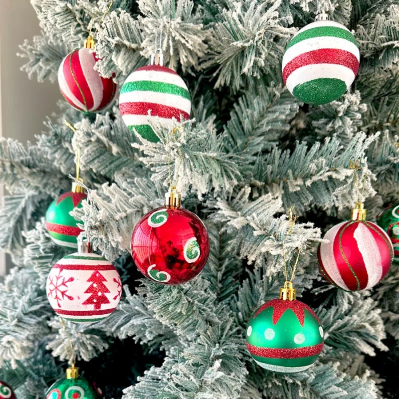 6 stücke Weihnachten Baum Ball Set Ornamente Shop Fenster Party Dekoration Anhänger Gemalt Kunststoff Kugeln Esstisch Geschenk