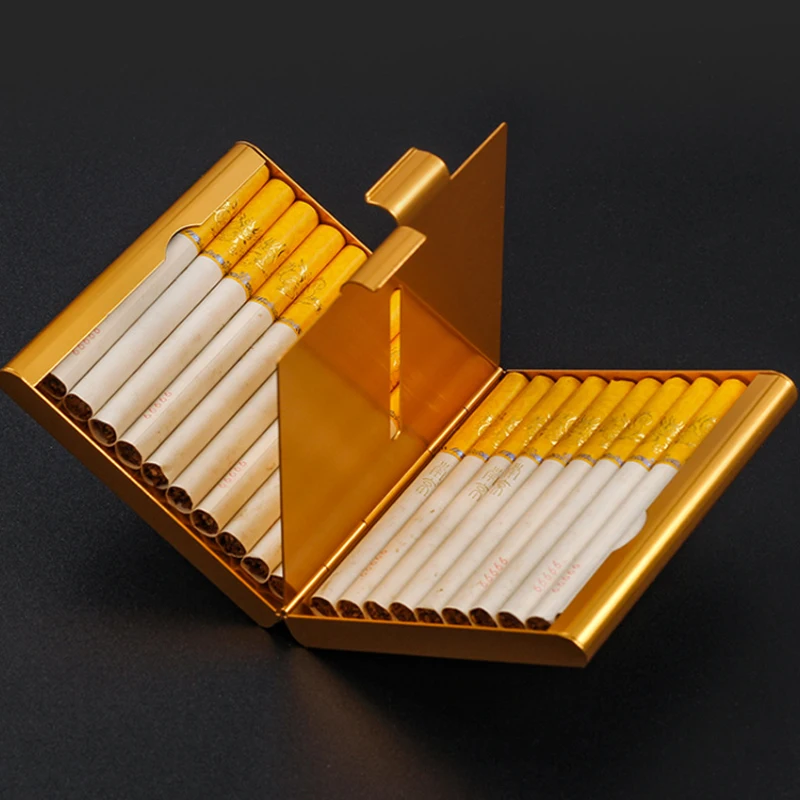 Estuche de aluminio para cigarrillos, soporte de 20 palos, bolsillos divisores de doble capa, caja de cigarrillos a prueba de humedad, accesorios