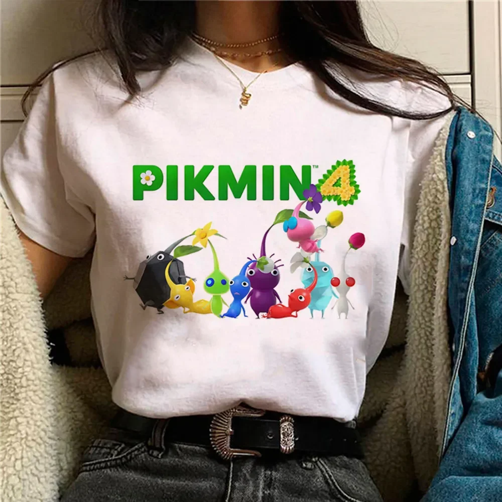 Pikmin Cartoon Print T Shirt Women Clothes 2024  Funny Designer Streetwear Tee Female Graphic Japanese Harajuku Kawaii Clothing