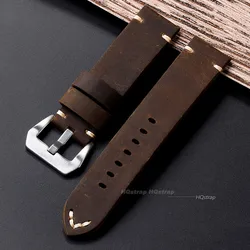 Handmade Cowhide Leather Watchband 22mm 24mm 26mm Vintage Brown Leather Strap for Panerai PAM111 441 Soft Men's Bracelet