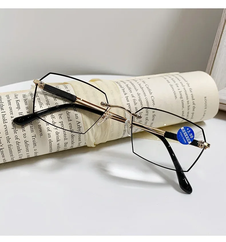 Randlose Lesebrille für Damen, Anti-Blaulicht-Schnittkante, mittleres Alter und ältere Menschen, modische Brillen für Herren – Detail 4