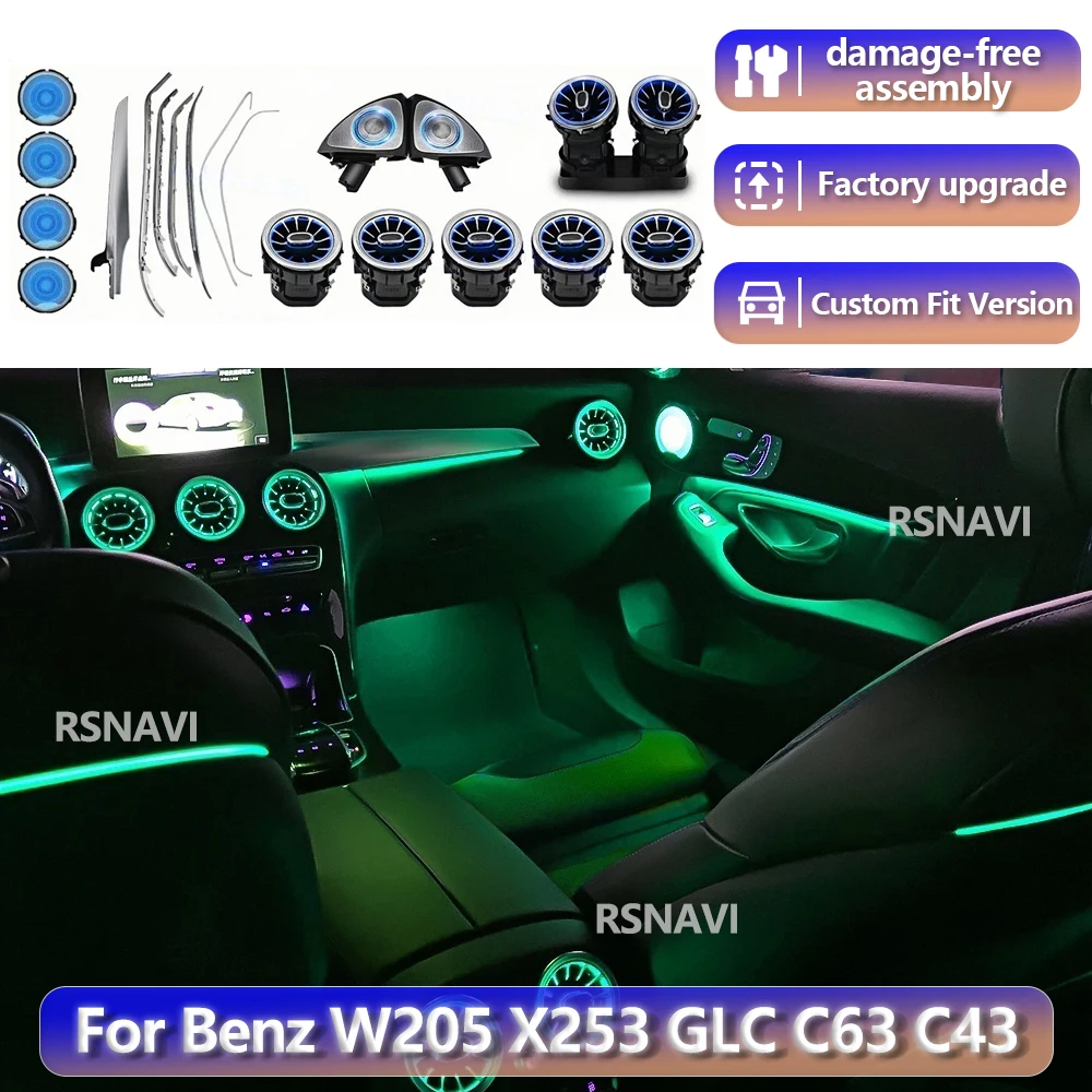 

Светодиодная RGB-подсветка для Mercedes-Benz C-класса, GLC-класса, купе W205, C43, C63s, X253, GLC43 2014-2023, декоративная полоса для вентиляционных отверстий.