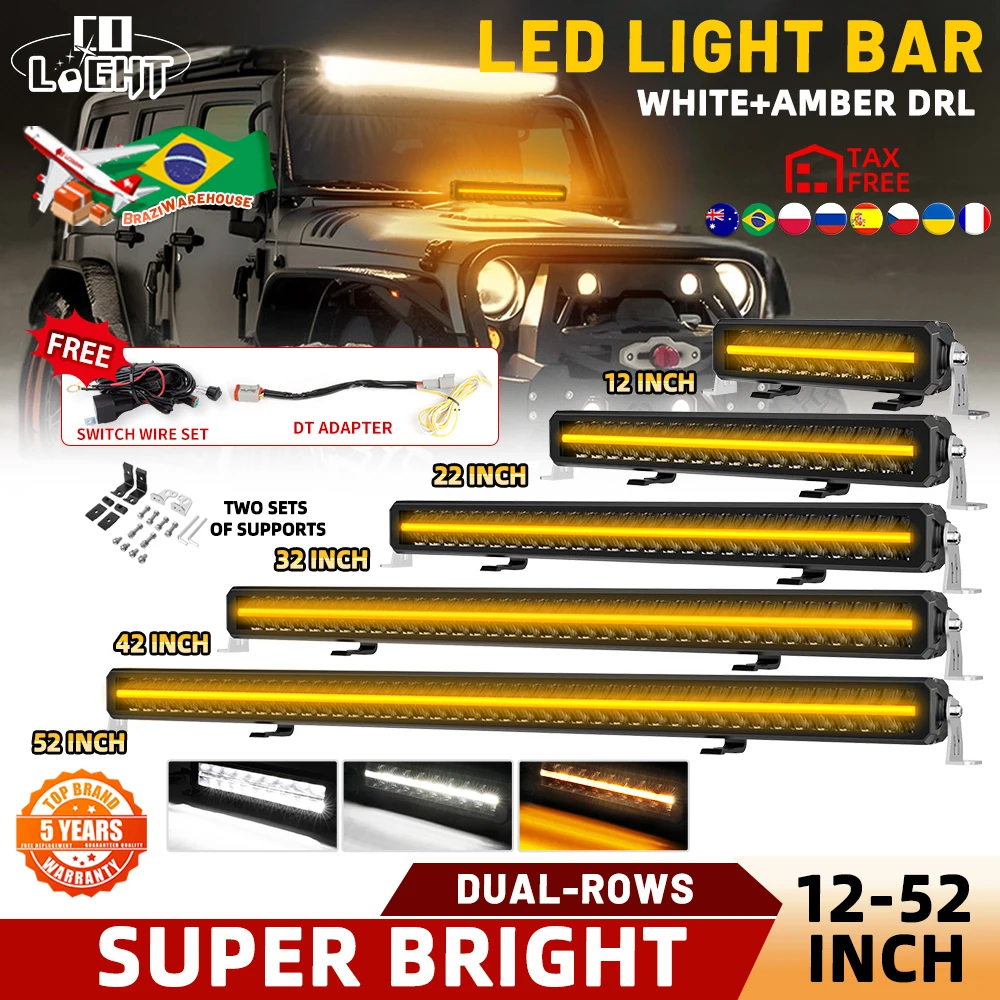 

CO LIGHT 52 Inch LED Light Bar Dual Row Anti-Glare LED Wrok Light White Amber Offroad DRL Driving Lights for Boat Truck SUV 12V