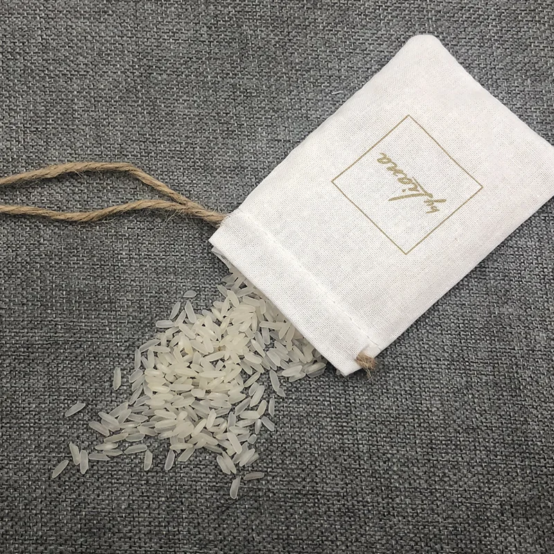 50PCS Linen Gift Bags Packing Jewelry Cosmetic Cotton Linen Drawstring Pouches Wedding Party Candy Sachet Print Logo Custom Sack
