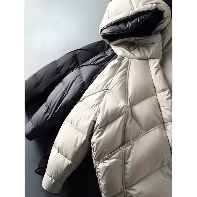Women 90% White Duck Down Hoodies Jackets Medium-length Soft Warm Winter Light Cocoon Type Double-sided Heterochromatic coats