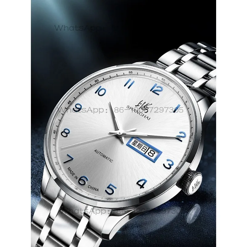 Time Island Watch 1 Store Shanghai  Men's Mechanical Watch Double Calendar Big Three-Pin Versatile Luminous Transparent Bottom