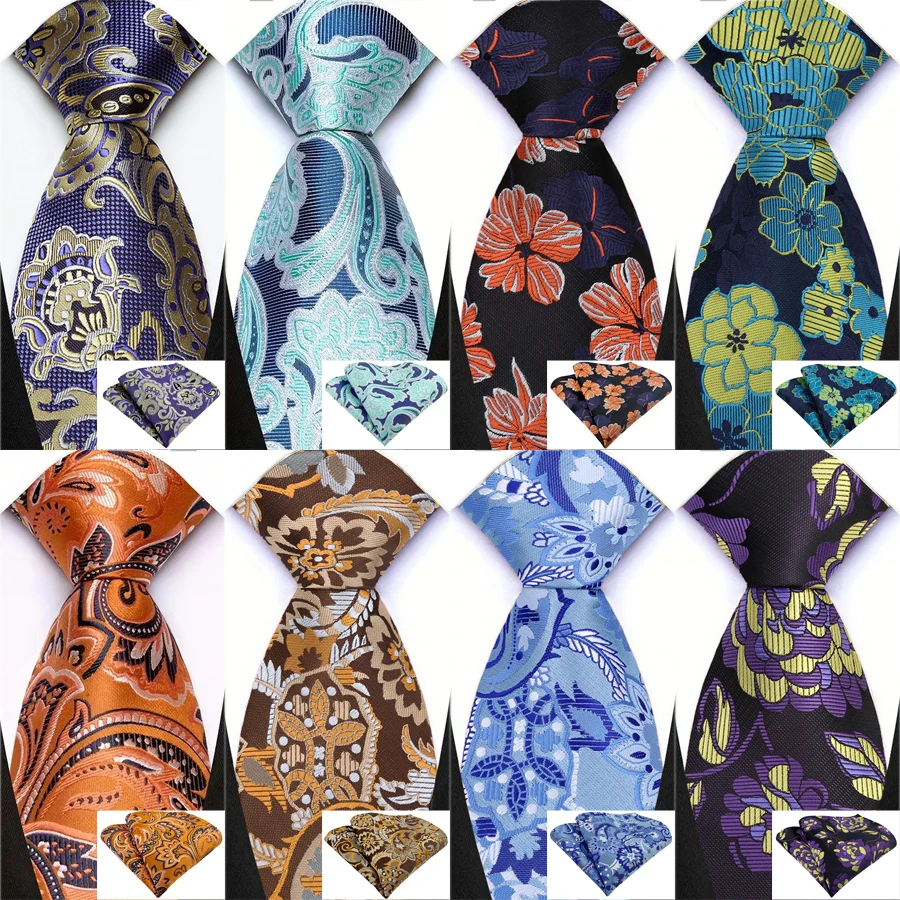 Modisches Herren-Krawatten-Set mit Blumenmuster und Einstecktuch-Krawatte-Set, klassische formelle Taschentuch-Krawatten für Männer, Hochzeit, Business, Party, Geschenk