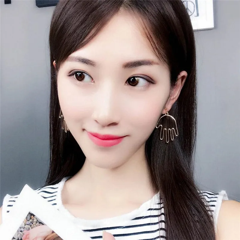 New Sale Silver Color Hand Earrings Hollow Hand Earrings For Women Metal Palm Piercing Jewelry Gifts