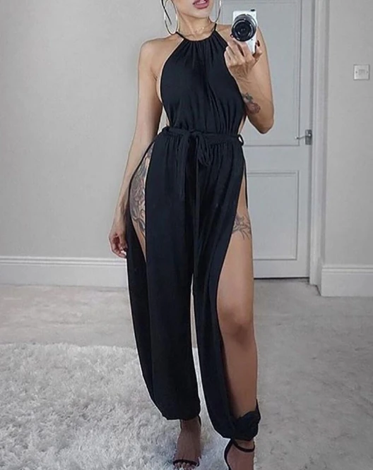 

Women's Urban Jumpsuit 2024 Spring Summer Latest Fashionable Sexy V-Neck Split Romper Sleeveless Temperament Commuting Bodysuit