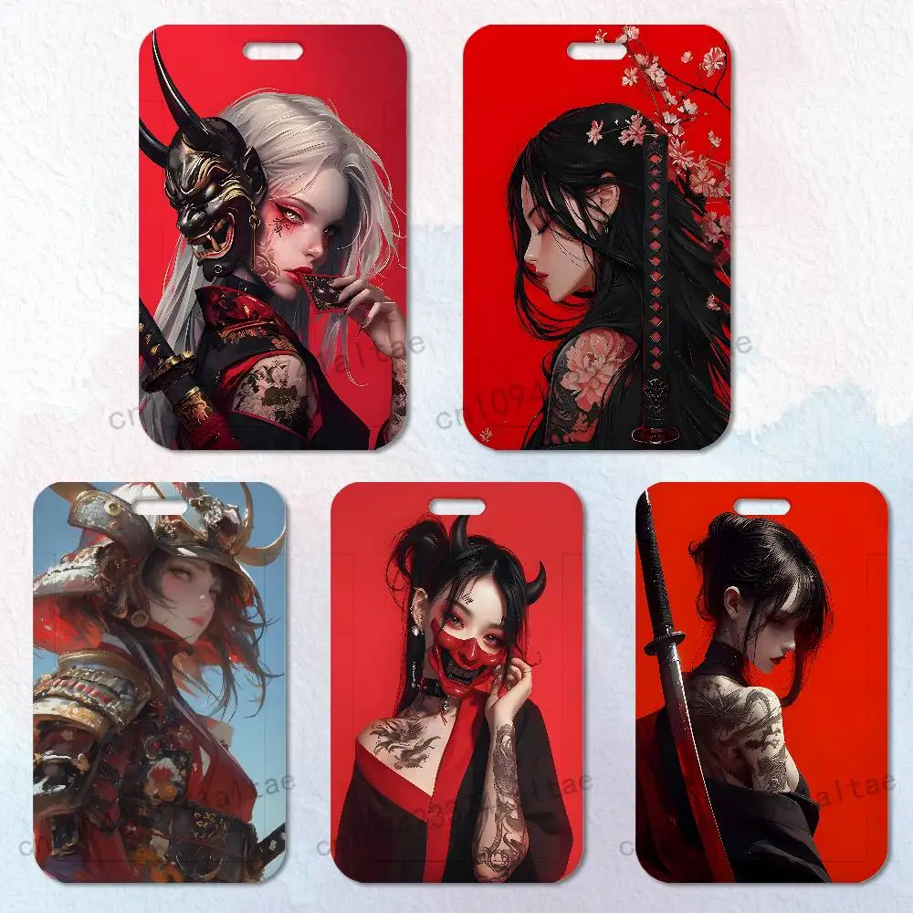 

Japanese style Warrior Woman Badge Holder Pass Bus Work Card Cover Chest Pocket Students Gift ID Card Holder