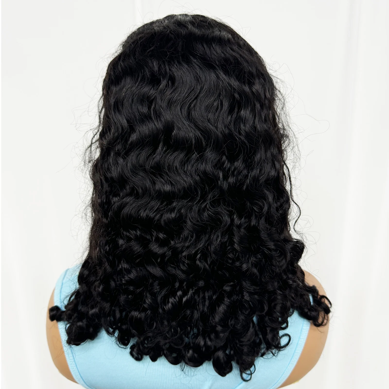 Peruca de cabelo humano preto natural da onda Bob da água para mulheres, curto, profundamente encaracolado, Remy, 200% densidade, 14 ", 16"