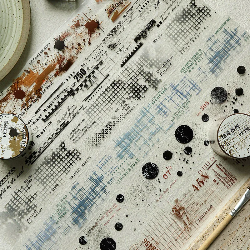 Long Distressed Texture PET Tape Art Trace Series Decorative Masking Tape for Journaling Planner DIY Craft Supplies