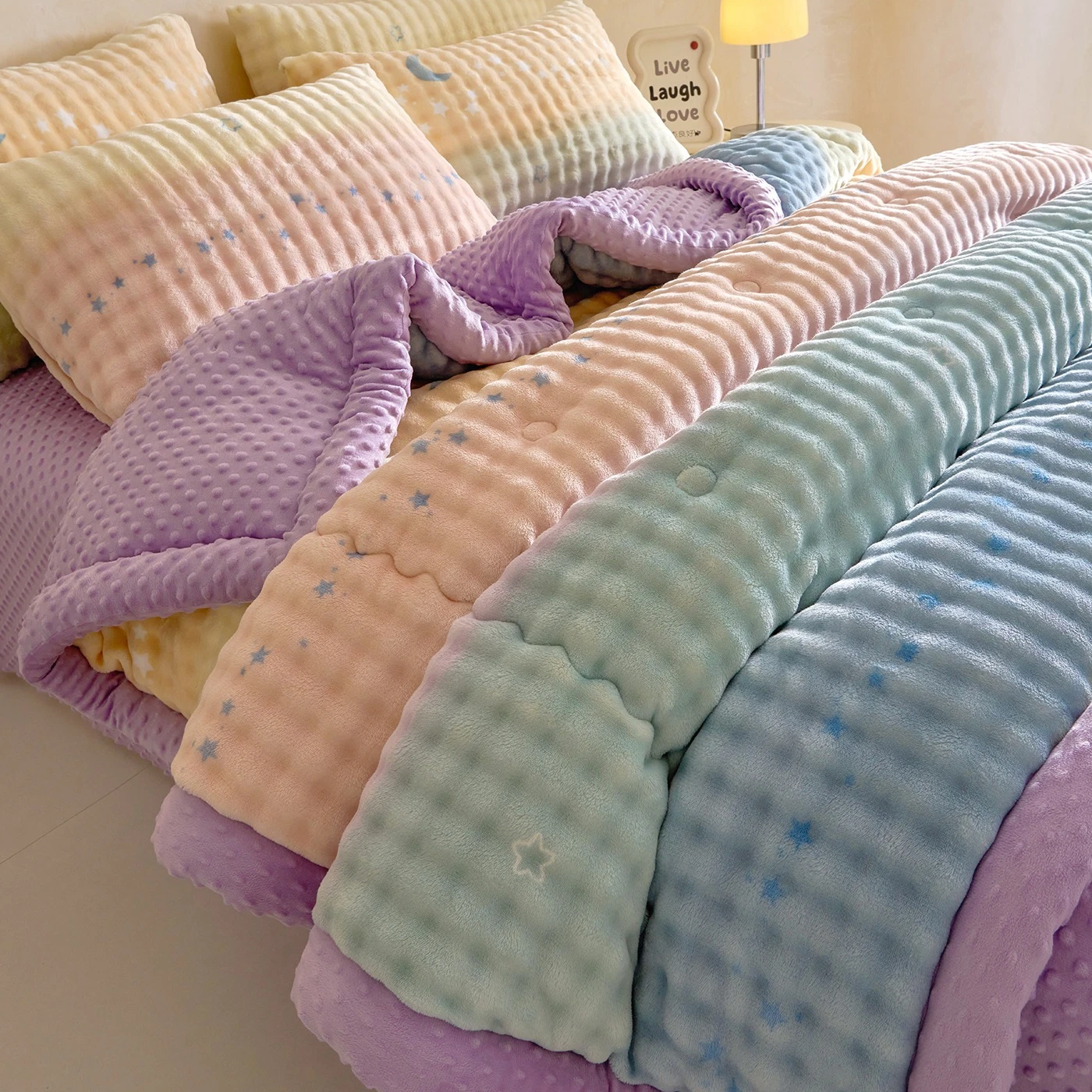 Thick Warm Rainbow Minky Dot Fleece Blanket for Bed Double-Sided Velvet Autumn Winter Quilt Single Double Bed Soft Plush Blanket